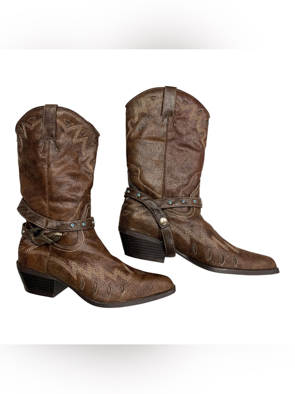Wild Diva Brown Embroidered Lace Up Western Boots